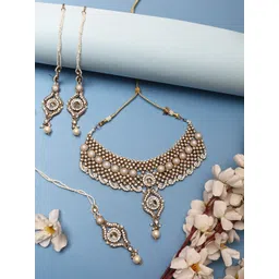 ANIKAS CREATION Gold-Plated Pearls & Stones Studded Jewellery Set-picture-34