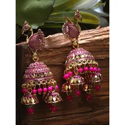 ANIKAS CREATION Gold-Plated Pink Contemporary Jhumkas-picture-38