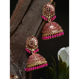 ANIKAS CREATION  Gold plated Pink Dome Shaped Enamelled Jhumkas-picture-37