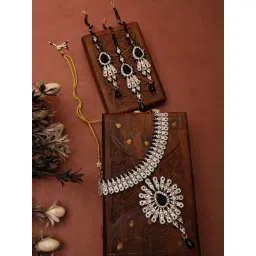 Anikas Creation Gold Plated Stones Studded & Beaded Black Jewellery Set-picture-12