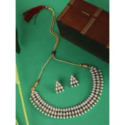 Anikas Creation Gold Plated Tear Drop Shaped Pearls Studded Jewellery Set-picture-20