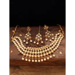 Anikas Creation Gold Plated Traditional Pearl & Kundan Choker Set-picture-39