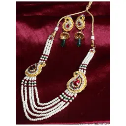 Anikas Creation Gold Plated White & Red Stone Studded Beaded Traditional Jewellery Set-picture-22