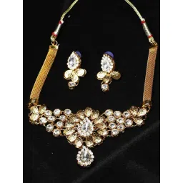 Anikas Creation Gold Plated White Stone Studded Floral Style Handcrafted Jewellery Set-picture-46