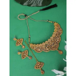 Anikas Creation Gold Tone Floral Shape Stone Studded Jewellery Set-picture-17
