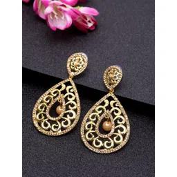 ANIKAS CREATION Gold-Toned Contemporary Drop Earrings-picture-23