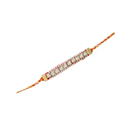 ANIKAS CREATION Mirror Stone Studded Thread Rakhi image 4