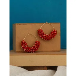 ANIKAS CREATION Red & Gold-Plated Circular Hoop Earrings-picture-20