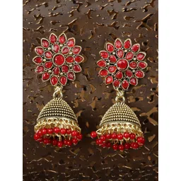 ANIKAS CREATION Red & Gold-Toned Jhumkas-picture-24