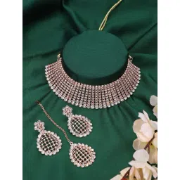 Anikas Creation Rose Gold Plated & White AD Studded & Stylish Jewellery Set-picture-17