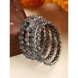 ANIKAS CREATION Set Of 2 Oxidised Silver-Plated Stone-Studded Bangles-picture-20