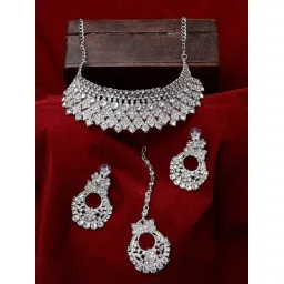 Anikas Creation Silver Plated American Diamond Choker Set-picture-34