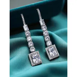 ANIKAS CREATION Silver-Plated American Diamond Studded Square Shaped Drop Earrings-picture-30