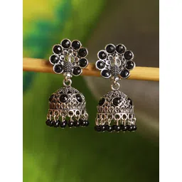 ANIKAS CREATION Silver-Plated Artificial Beaded Dome Shaped Jhumkas-picture-11