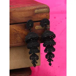 ANIKAS CREATION Silver-Plated Dome Shaped Jhumkas-picture-22