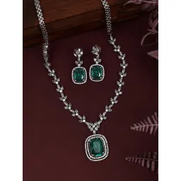 Anikas Creation Stylish American Diamond Green Stone Studded Jewellery Set-picture-10