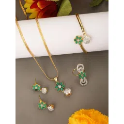 Anikas Creation Stylish Gold Tone Green Ad Studded Sleek Jewellery Set-picture-14