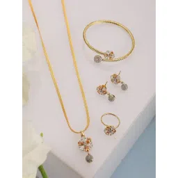 Anikas Creation Stylish Gold Tone White Ad Studded Sleek Jewellery Set-picture-12