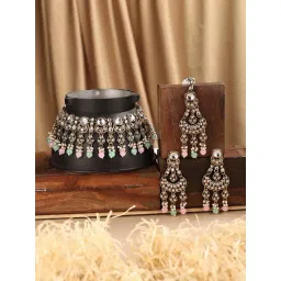 Anikas Creation Timeless Beauty CZ Stones Studded & Beaded Pink Jewellery Set-picture-27
