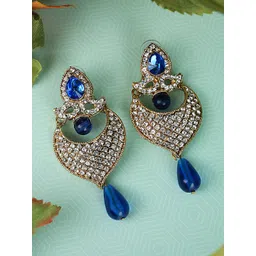 ANIKAS CREATION Women Blue Gold-Plated Dome Shaped Chandbalis Earrings-picture-31