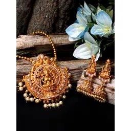 ANIKAS CREATION Women Gold-Plated & White Stone-Studded Temple Jewellery Set-picture-36