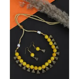 Anikas Creation Yellow Beads & Antique Touch Pattern Stylish Sleek Necklace Jewellery Set-picture-18