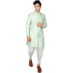 Anil Kumar Ajit Kumar Self Design Mandarin Collar Sherwani Set-picture-30