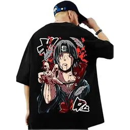 Anime Graphic T-Shirts Collection, Oversized Black Cotton, Japanese Manga Print, Short Sleeve-picture-18