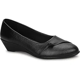 anita sarees Women's Black Micro Leather Wedge Heel Ballet Flats | Comfortable, Lightweight, 1.5 Inch Heel Slip-On Bellies & Ballerina Formal & Casual Shoes for Women & Girls, 1 Pair-picture-48