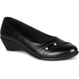 anita sarees Women's Wedges Heel Belly Shoes | Stylish Comfortable Slip On Ballet Flats Ballerina or Bellies for Casual, Office & Black Formal Shoes for Women and Girls, 1 Pair (Black)-picture-13