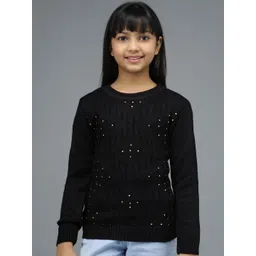 Anixa Girls Black Solid Wool Sweaters-picture-34