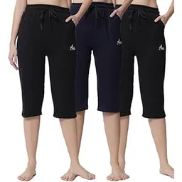 anixa Women's Cotton Capri, Casual Relaxed Fit, Set of 3-picture-22
