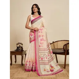 Anjaneya Sarees Beige Woven Linen Silk Printed Designer Saree With Unstitched Blouse-picture-33