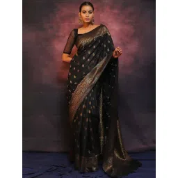 Anjaneya Sarees Black Banarasi Silk Saree with Unstiched Blouse-picture-14
