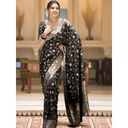 Anjaneya Sarees Black Silk Woven Saree With Unstitched Blouse-picture-40