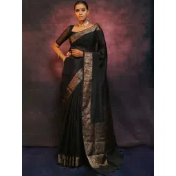 Anjaneya Sarees Black Silk Woven Saree With Unstitched Blouse-picture-25