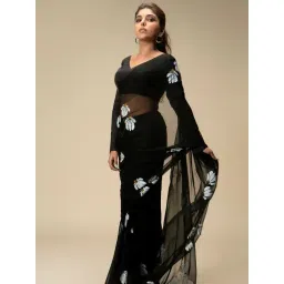 Anjaneya Sarees Black Woven Linen Silk Printed Designer Solid Saree With Unstitched Blouse-picture-47
