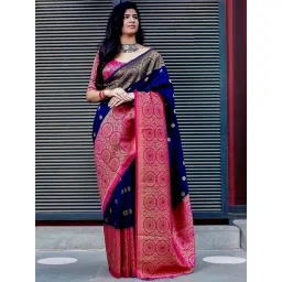 Anjaneya Sarees Blue & Pink Silk Woven Saree With Unstitched Blouse-picture-11