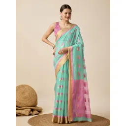 Anjaneya Sarees Blue Cotton Silk Saree with Unstiched Blouse-picture-14