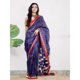 Anjaneya Sarees Blue Woven Cotton Silk Printed Designer Solid Saree With Unstitched Blouse-picture-14