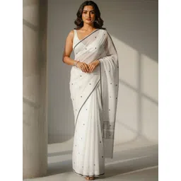 Anjaneya Sarees Ethnic Motifs Embroidered Linen Blend Handloom Block Print Saree-picture-23