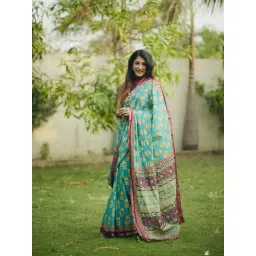 Anjaneya Sarees Green Woven Cotton Silk Printed Designer Printed Saree With Unstitched Blouse-picture-11