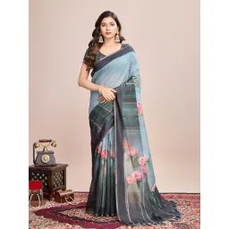 Anjaneya Sarees Grey Woven Cotton Silk Kanjivaram Printed Designer Saree With Unstitched Blouse-picture-11