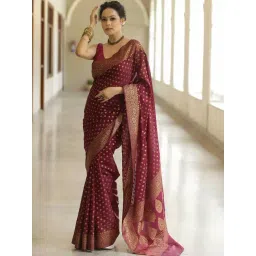 Anjaneya Sarees Maroon Silk Woven Saree With Unstitched Blouse-picture-16