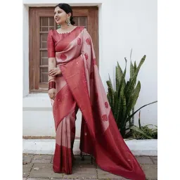 Anjaneya Sarees Maroon Silk Woven Saree With Unstitched Blouse-picture-26