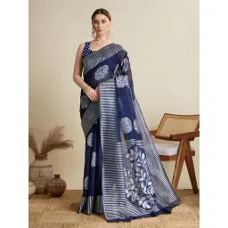 Anjaneya Sarees Navy Woven Cotton Silk Kanjivaram Printed Designer Saree With Unstitched Blouse-picture-47