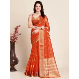 Anjaneya Sarees Orange Cotton Woven Saree With Unstitched Blouse-picture-47