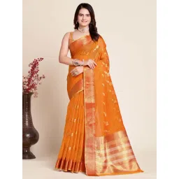 Anjaneya Sarees Orange Cotton Woven Saree With Unstitched Blouse-picture-44