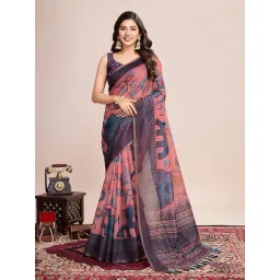 Anjaneya Sarees Peach Woven Cotton Silk Kanjivaram Printed Designer Saree With Unstitched Blouse-picture-42