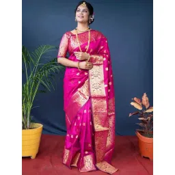 Anjaneya Sarees Pink Banarasi Silk Woven Design Saree with Unstitched Blouse-picture-32
